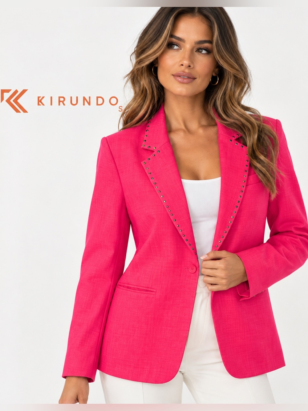 Kirundo Hot Pink Rhinestone-Trim Blazer Jacket Size S